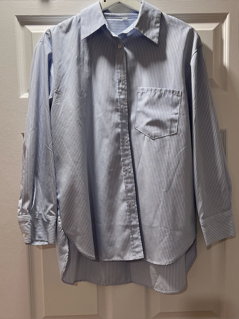 Light Blue Stripe Oversized Menswear Style Dress Shirt